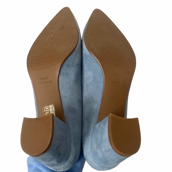 Stuart Weitzman Arkymid Block Heeled Loafers in Jean Suede - Picture 7 of 11